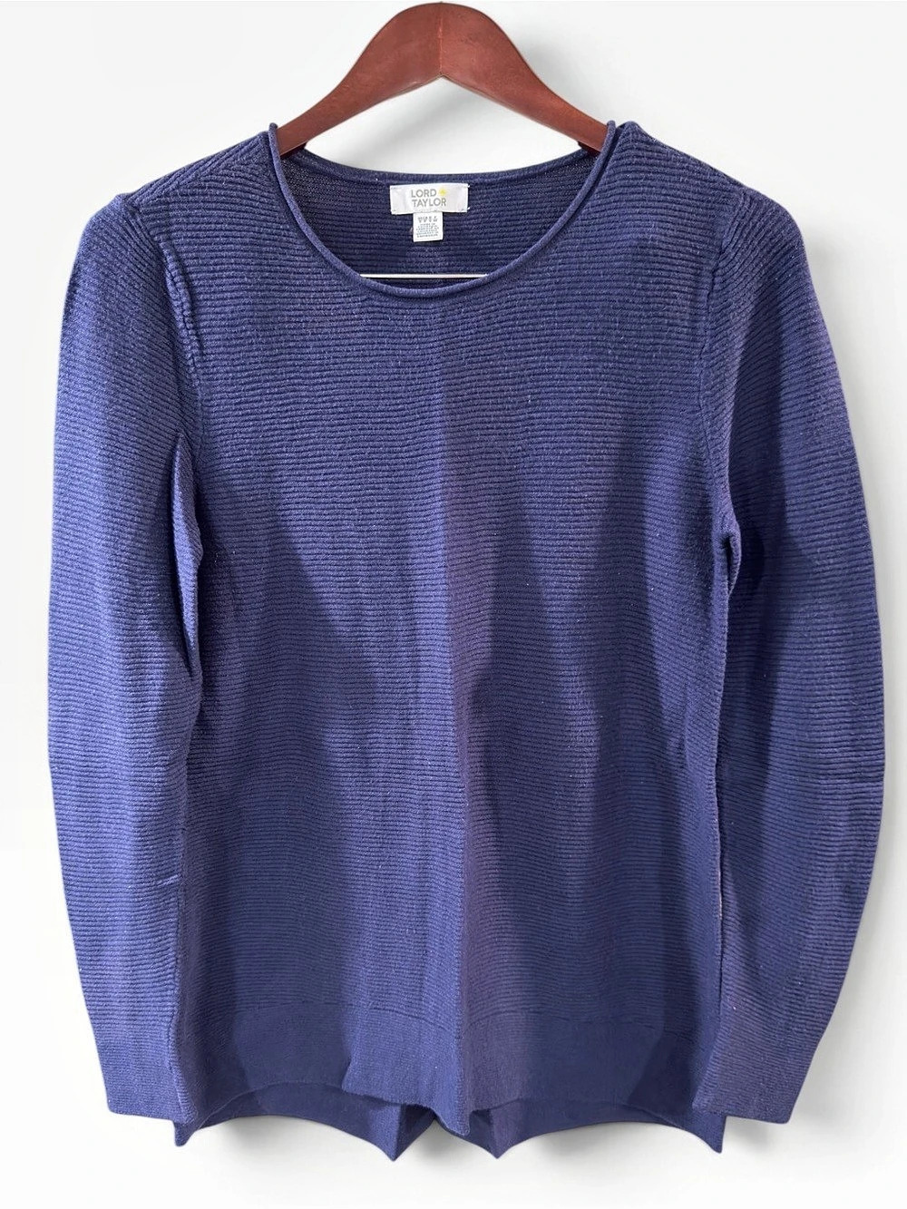 Lord & Taylor Textured Crew Neck Sweater in Blue